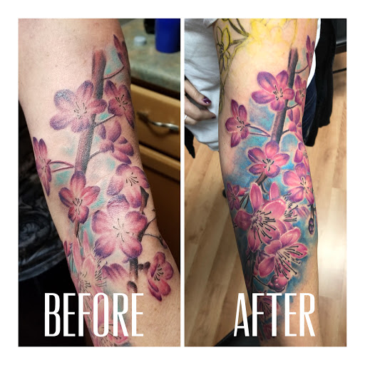 Explore black and red tattoo ideas, creative tattoo ideas in Kenosha, available at Kenosha Tattoo Company