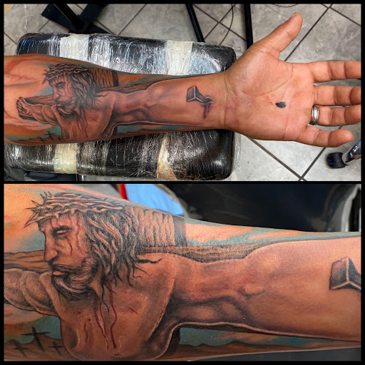 Explore mens tattoo half sleeve ideas, creative tattoo ideas in Enid, available at Culture Tattoo