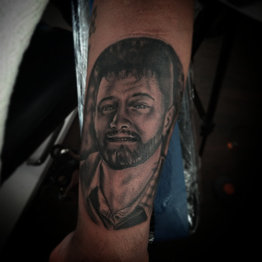 Explore blue line tattoo ideas, creative tattoo ideas in Medina, available at Greasers Ink