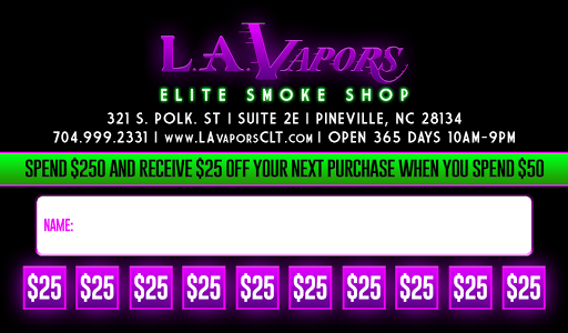 Tobacco Shop «LA Vapors Elite Smoke Shop», reviews and photos, 321 S Polk St #2e, Pineville, NC 28134, USA