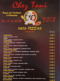Menu du Pizza Chez Toni à Pézenas