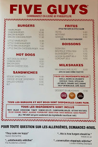 Menu du Five Guys Nice CAP 3000 à Saint-Laurent-du-Var