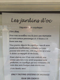 Restaurant Les Jardins d'Oc à Bouzigues (le menu)