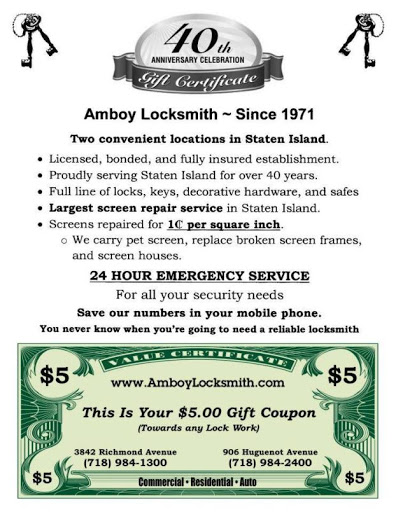 Locksmith «Amboy Locksmith and Screens», reviews and photos, 3842 Richmond Ave, Staten Island, NY 10312, USA