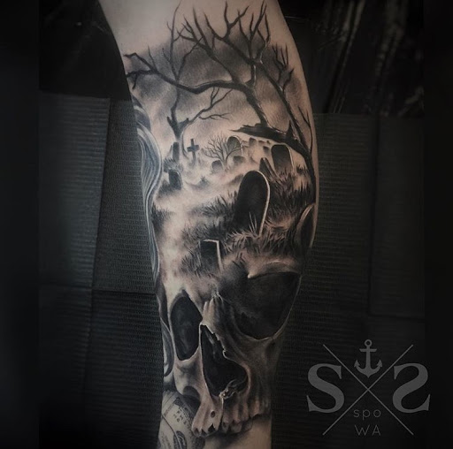 Explore grim reaper tattoo ideas, creative tattoo ideas in Spokane, available at Anchored Art Tattoo