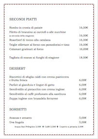 Menu du TRATTORIA LANZAGALLO à Ferrara
