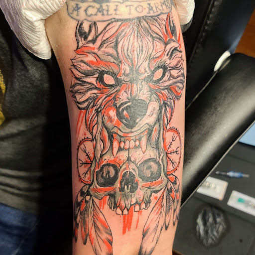 Explore purple flower tattoo ideas, creative tattoo ideas in Columbus, available at Broken Tarot Tattoo Parlour