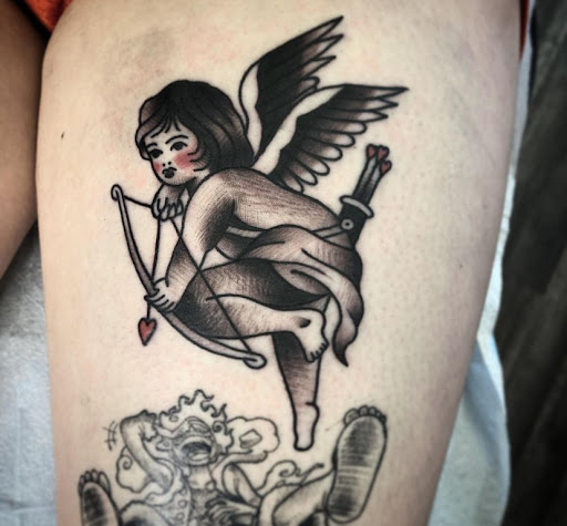 Explore man leg tattoo ideas, creative tattoo ideas in Modesto, available at Dying Art Tattoo