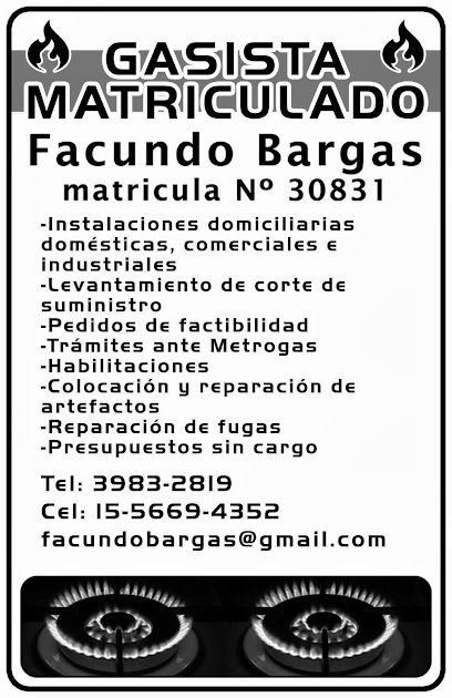 Gasista Matriculado/ Electricista Instalador - Facundo Bargas
