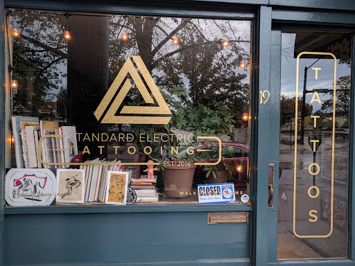 Explore man sleeve tattoo ideas, creative tattoo ideas in Lawrence, available at Standard Electric Tattooing