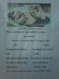 Menu du Falafel Saint Siméon à Saint-Siméon