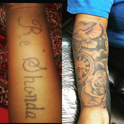 Explore tramp stamp cover up tattoo ideas, creative tattoo ideas in Roxboro, available at Solo Ink Tattoo Shop Appointment Only