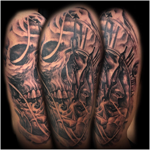 Explore traveler tattoo ideas, creative tattoo ideas in Fort Worth, available at Darkside of Texas Tattoo & Piercing