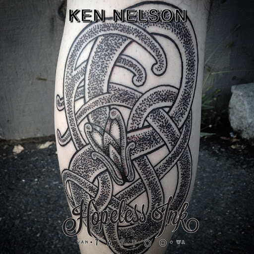 Explore leg tribal tattoo ideas, creative tattoo ideas in Vancouver, available at Hopeless Tattoo & Piercing