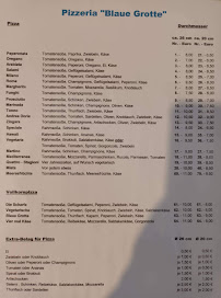 Menu du Pizzeria Blaue Grotte à Templin