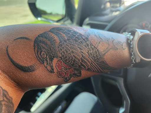 Explore skeleton tattoo ideas, creative tattoo ideas in Mckinney, available at Borrowed Time Fine Art Gallery Tattoo Shop