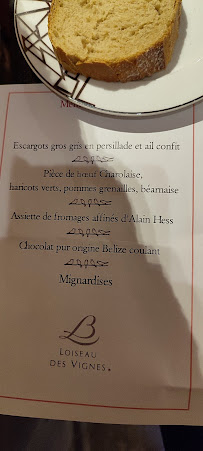 Restaurant français Loiseau des Vignes à Beaune - menu / carte