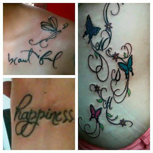 Explore back flower tattoo ideas, creative tattoo ideas in Jacksonville, available at Cover Up Tattoos