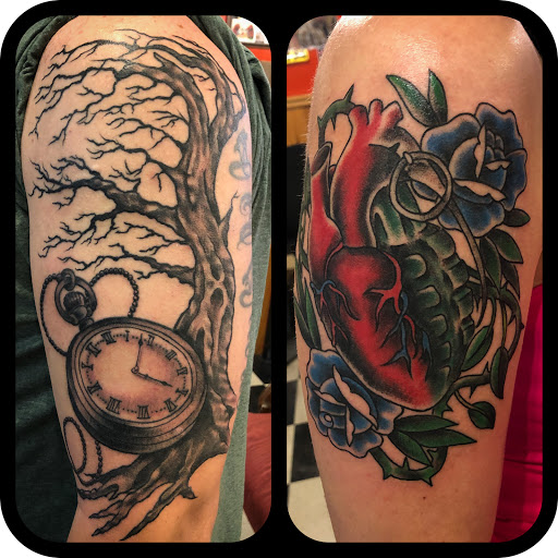 Explore sleeve mens tattoo ideas, creative tattoo ideas in Black River Falls, available at Black River Tattoo