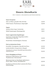 Menu du Earl - Restaurant Schloss Ranzow à Lohme