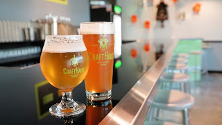 A pint of beer on a bar