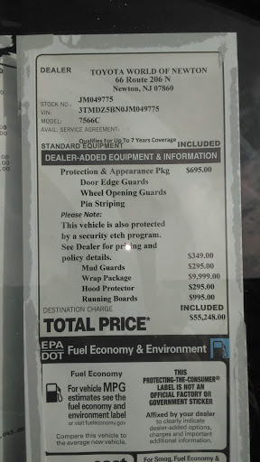 Used Car Dealer «Toyota World of Newton», reviews and photos, 66 Hampton House Rd, Newton, NJ 07860, USA