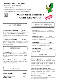 restaurant Le Pic Vert à Doucier menu