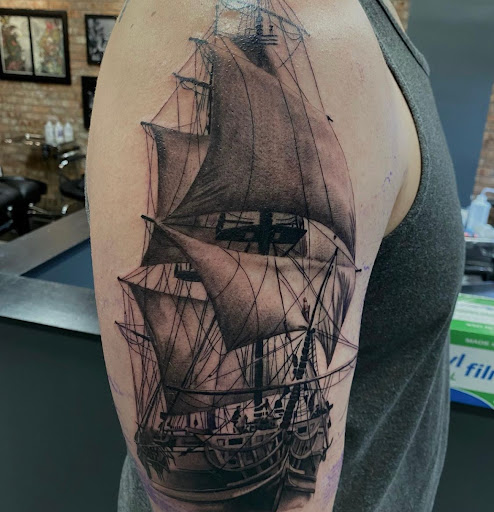 Explore ocean tattoo ideas black and white, creative tattoo ideas in Spokane, available at Anchored Art Tattoo