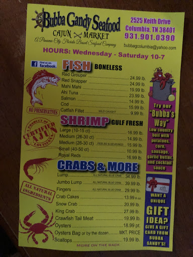 Seafood Market «Bubba Gandy Seafood Cajun Market», reviews and photos, 1328 Trotwood Ave, Columbia, TN 38401, USA