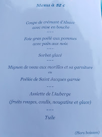 Menu du Auberge de Frahier à Frahier-et-Chatebier