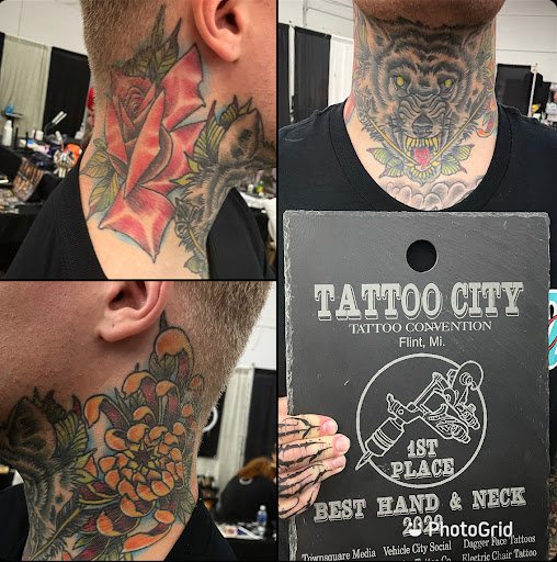 Explore 2 dog tattoo ideas, creative tattoo ideas in Lakeview, available at Backwoods Tattoo Studio