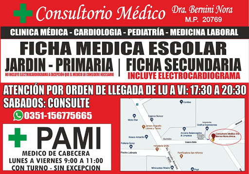 Consultorio Medico Dra Bernini Nora clinica. pediatria cardiol. med. laboral particulares medico cabecera PAMI