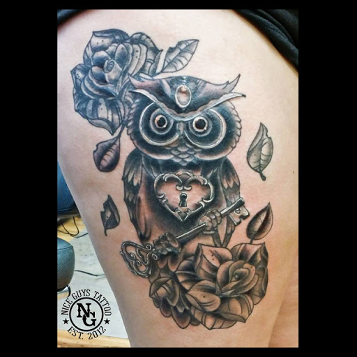 Explore back ear tattoo ideas, creative tattoo ideas in Lawrenceburg, available at Nice Guys Tattoo