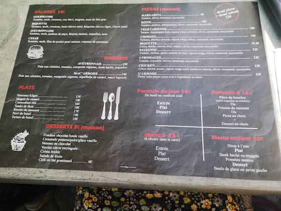 menu du restaurants L' ARDOISE RESTAURANT à Luc-la-Primaube