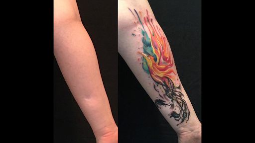 Explore tattoo ideas for leg sleeve, creative tattoo ideas in Scarsdale, available at Damm Nice Tattoo & Body Art