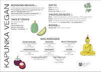 Menu / carte de kapunka vegan - cantine thaï sans gluten à Paris