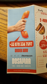 Carte du Dosamaa - An Indian Vegetarian Restaurant à Paris