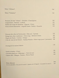 Restaurant gastronomique Alliance à Paris (la carte)