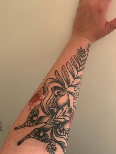 Explore grumpy bear tattoo ideas, creative tattoo ideas in Lawrence, available at Standard Electric Tattooing