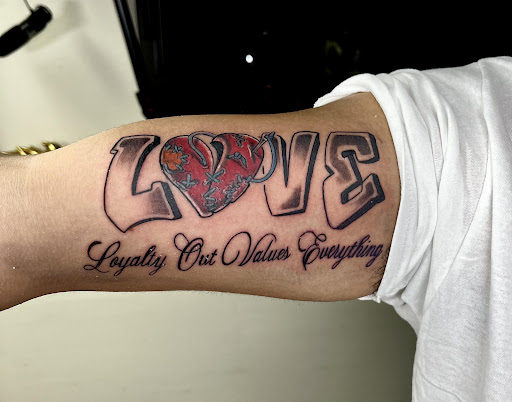 Explore geometric sleeve tattoo ideas, creative tattoo ideas in Tampa, available at Las Vegas Tattoo Co
