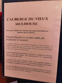 Menu du Auberge du Vieux Mulhouse à Mulhouse