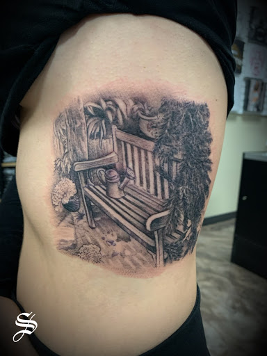 Explore upper arm men tattoo ideas, creative tattoo ideas in Lancaster, available at DEADMANS STUDIO