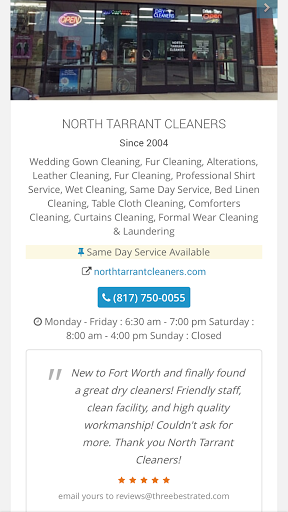 Dry Cleaner «North Tarrant Cleaners», reviews and photos, 5500 N Tarrant Pkwy #100, Fort Worth, TX 76244, USA