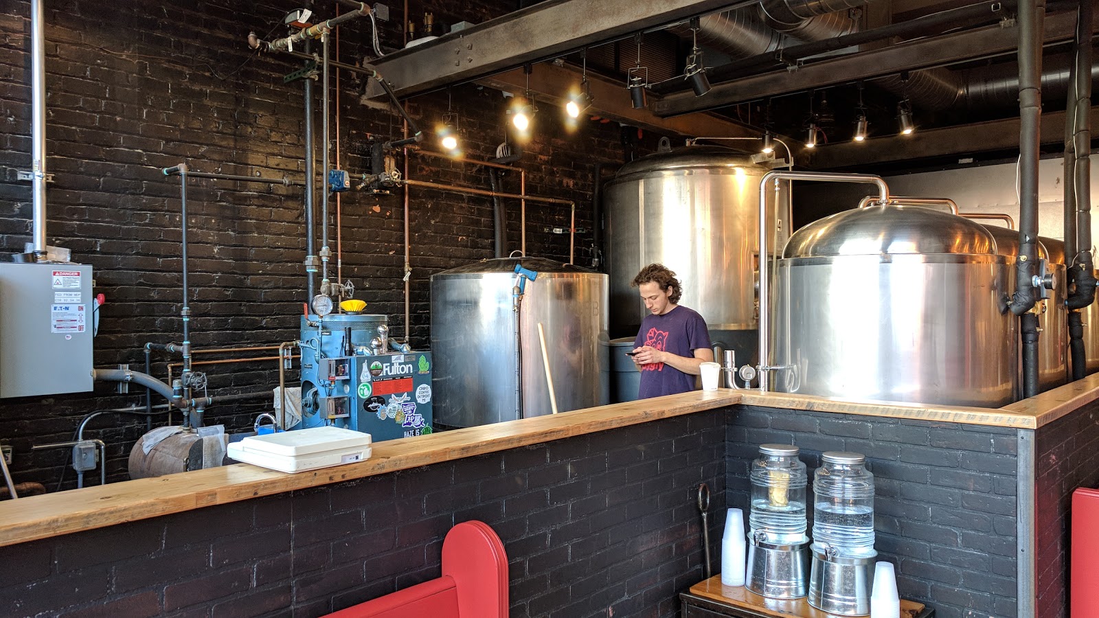 Brewing tanks in a taproom