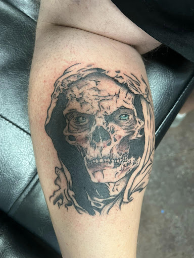 Explore thigh hip tattoo ideas, creative tattoo ideas in Wisconsin Dells, available at Twisted Dimensions Tattoo Studio