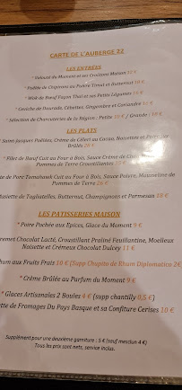 Auberge 22 à Biarritz menu