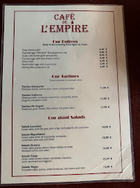 Café de l'Empire à Paris menu