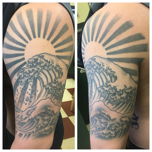 Explore boston tattoo ideas, creative tattoo ideas in Erie, available at Wayward Tattoo Studio