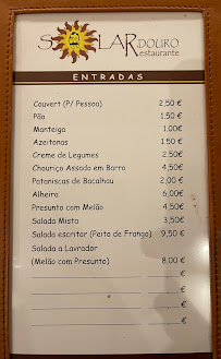 Menu du Solar Douro à Santa Cruz do Douro