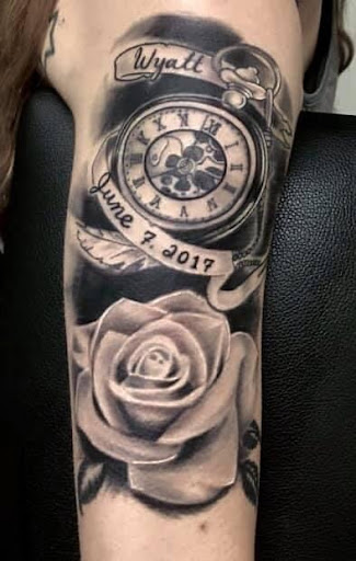 Explore black tattoo cover up ideas, creative tattoo ideas in Demotte, available at Revelations Tattoo Parlor